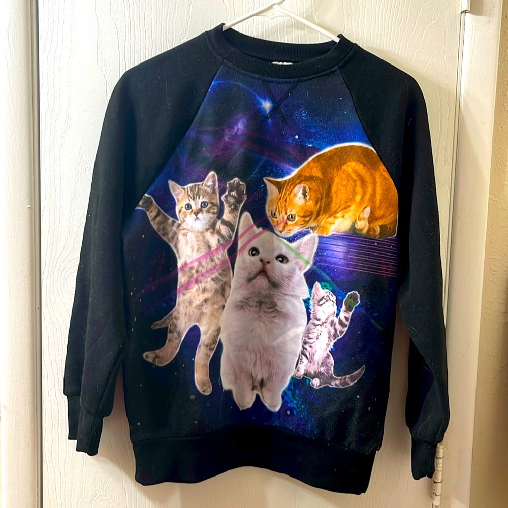 No Boundaries Galaxy Cat Graphic Sweatshirt, Size Small (3-5), Black